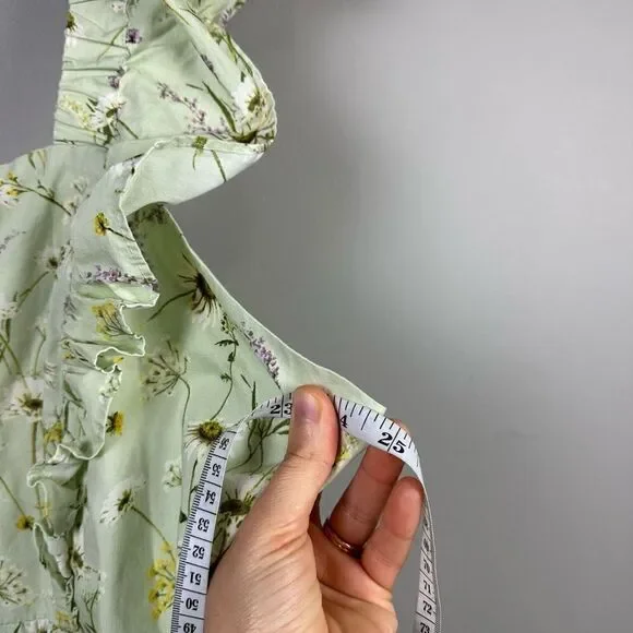 H&M Wildflower Meadow open back Poplin Light Green Floral midi Dress - Picture 11 of 12